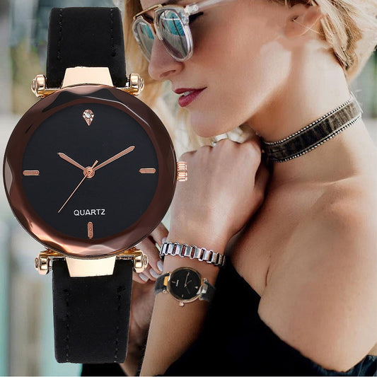 Fashionable Couples Waterdrop-Cut Diamond Frosted Leather Strap Quartz Rhombus Watch For Women